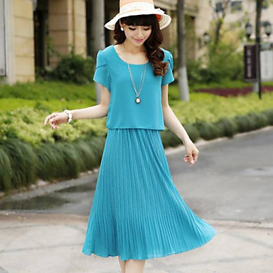 Women's Round Collar Short Sleeves Pleated Long Dress 3090577 2017 – $24.99
