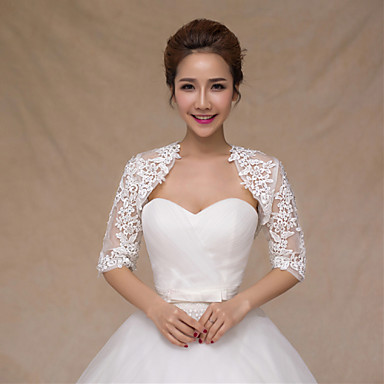 Wedding Wraps Boleros Half-Sleeve Lace/Satin Thin Bride Wraps White ...