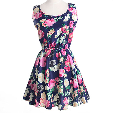 Women's Summer Chiffon Floral Print Sleeveless Vest Dress 3422975 2016 ...