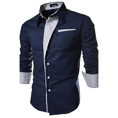 Men's Striped / Solid Casual / Work / Formal Shirt,Cotton Long Sleeve ...