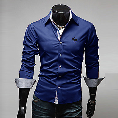 Yoonheel Men's Long Sleeve Shirt,Cotton / Polyester Casual / Work ...