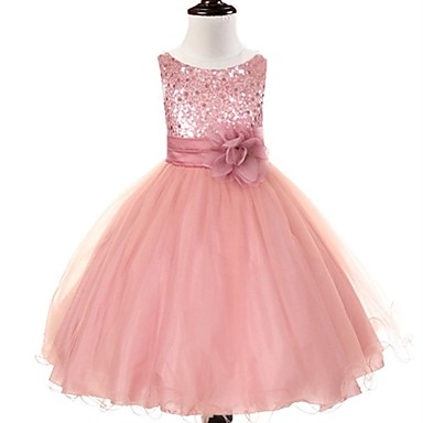 A-Line Tea Length Flower Girl Dress - Satin Tulle Sleeveless Jewel Neck ...