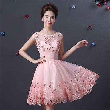 Cocktail Party Dress - Pearl Pink A-line Bateau Knee-length Satin - USD ...