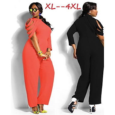 Women's Solid White/Black Plus Size Jumpsuit , Sexy/Casual Round Short ...