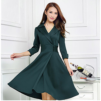 Women's Green Plus Size Dress, Lapel Collar Office Look 2073679 2017 ...