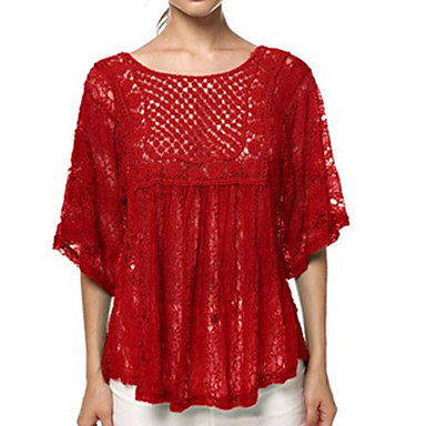 Plus Size Women's Lace Blue / Red / Brown / Green / Beige Blouse ...
