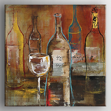 Hand Painted Abstract Wine Bottle and Wine Cup Oil Painting with ...