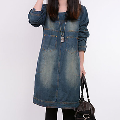 Women's New All Match Color Block Loose Denim Dress , Casual / Work ...