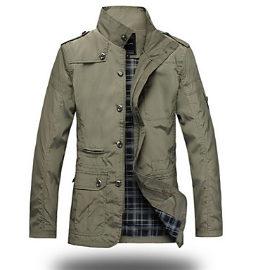 Men's Long Sleeve Regular Trench Coat , Polyester Plaids & Checks ...