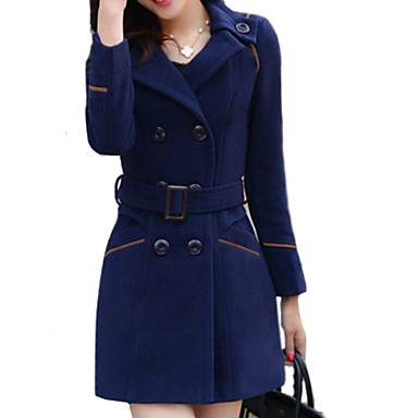 Women's Solid Double Breasted Trench Coat , Work/Plus Sizes Long Sleeve ...