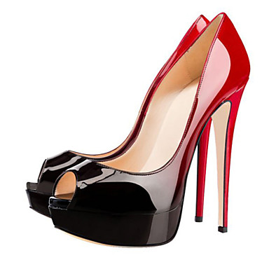 FemininoPeep Toe-Salto Agulha-Preto e Vermelho-Couro Envernizado ...