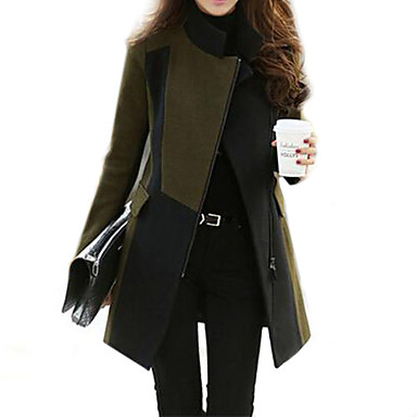 Women's Patchwork Army Green Trend Coat,Stylish Long Sleeve Wool Blends ...
