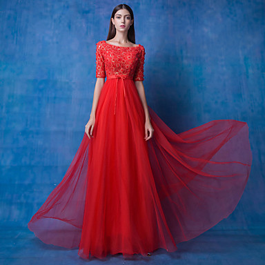 Formal Evening Dress - Ruby A-line Jewel Floor-length Lace / Tulle ...