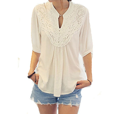 Women's Casual/Daily Cute Spring Blouse,Patchwork V Neck Chiffon Opaque ...