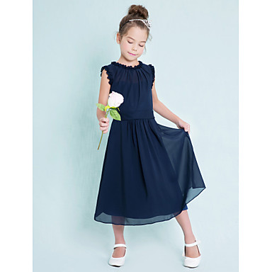 Sheath / Column Jewel Neck Tea Length Chiffon Junior Bridesmaid Dress ...