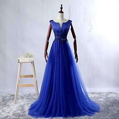 Formal Evening Dress Ball Gown V-neck Floor-length Lace / Satin / Tulle ...