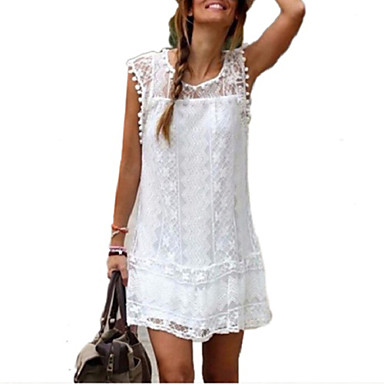 2015 new fashion women white lace mini dress casual o-neck short sleeve ...