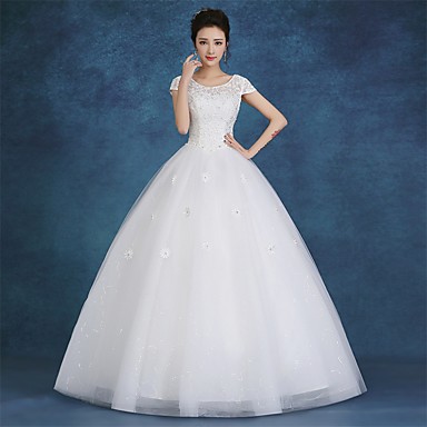 Ball Gown Wedding Dress Floor-length Scoop Satin / Tulle with Lace ...