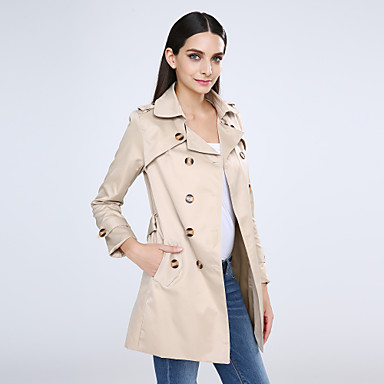 Women's Trench Coat,Solid Long Sleeve Spring / Fall Beige / Black ...