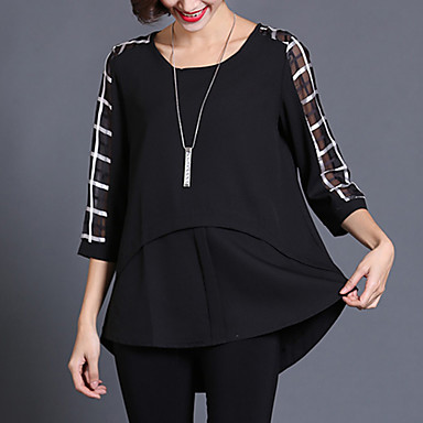 Women's Casual/Daily Plus Size / Street chic Summer Blouse,Check Round ...