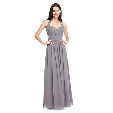 A-Line Halter Floor Length Chiffon Bridesmaid Dress with Side Draping ...