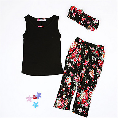 Girl's Black Sleeveless Top And Pants Clothing Set(Including Printed ...
