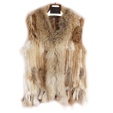 Fur Vest With Sleeveless Collarless Rabbit Fur Party/Casual Vest(More ...