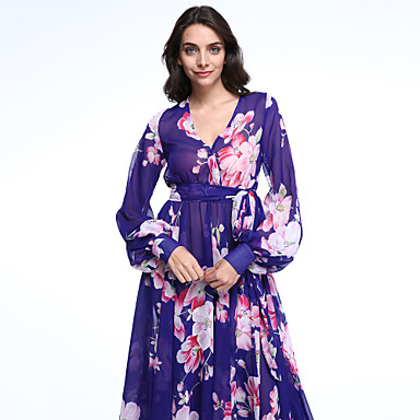 Women's Holiday / Plus Size Boho Swing Dress,Floral Deep V Midi Long ...