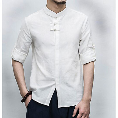 Men's Casual/Daily Chinoiserie Summer Shirt,Solid Stand Linen 5867058 ...