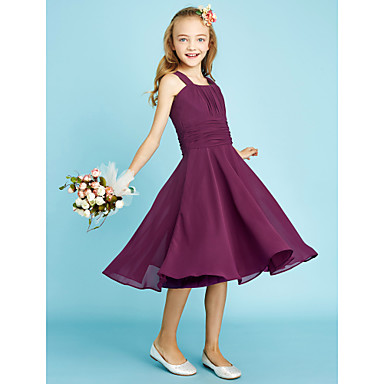 A-Line Straps Knee Length Chiffon Junior Bridesmaid Dress with Draping ...