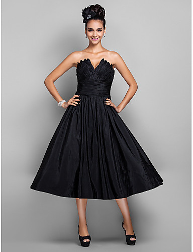 A-Line Princess V-neck Tea Length Taffeta Cocktail Party Homecoming ...