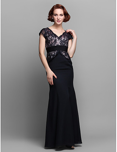 Mermaid / Trumpet V-neck Floor Length Chiffon Lace Mother of the Bride ...