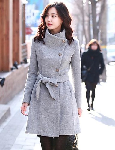 Women's High Neck Solid Color Tweed Long Coat 1838677 2017 – $14.99