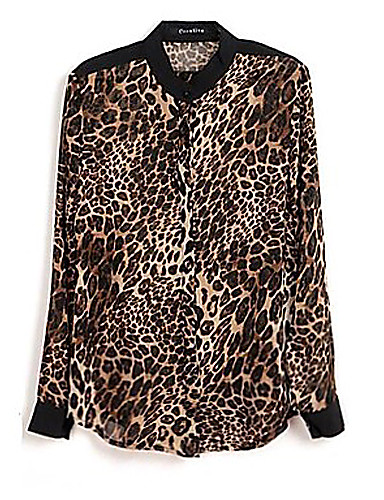 Women's Leopard Printed Casual Button Down Chiffon Shirt Blouse 1138065 ...