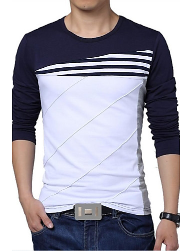 Men's Plus Size Striped/Patchwork White/Navy Blue T-shirt,Casual ...