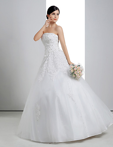 Ball Gown Wedding Dress - White Floor-length Strapless Lace/Organza ...