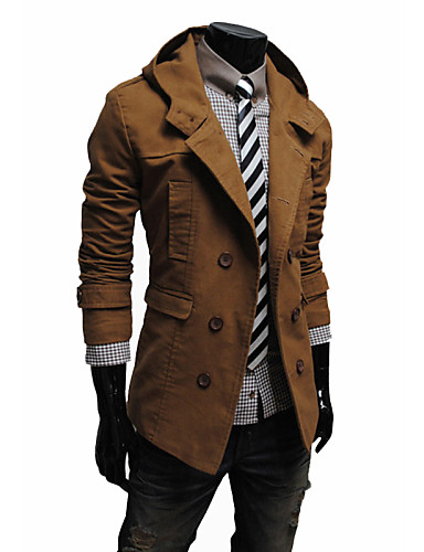 Men's Solid Casual Trench coat,Cotton Blend Long Sleeve-Black / Brown ...