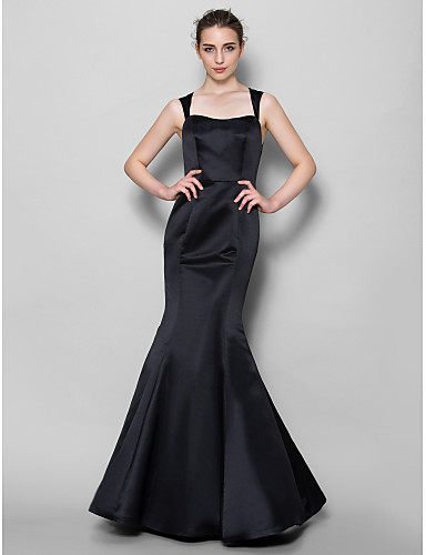 Mermaid / Trumpet Square Neck Floor Length Lace Satin Bridesmaid Dress ...