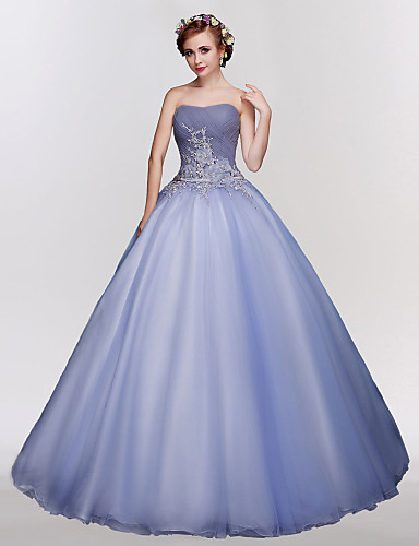 Ball Gown Strapless Floor Length Tulle Evening Dress with Crystal ...