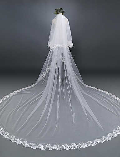 Wedding Veil Two-tier Cathedral Veils Lace Applique Edge Tulle / Lace ...