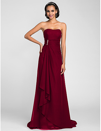 A-Line Strapless Sweep / Brush Train Chiffon Bridesmaid Dress with ...