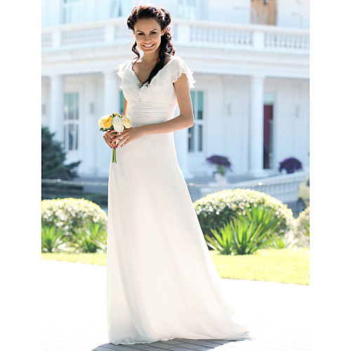 

Русалка V-образный вырез В пол Шифон Свадебные платья Made-to-Measure с Рюши от LAN TING BRIDE / Рукав-лепесток