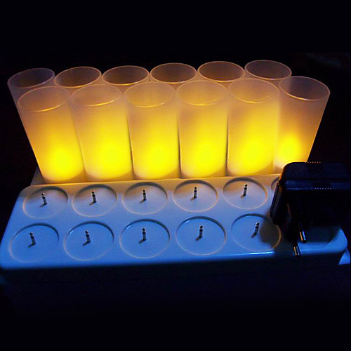 

набор из 12 беспламенных свечей с перезаряжаемой подставкой мерцающих светодиодных чайных ламп tealight теплый желтый пластик реалистичные свечи декорации чайная свеча с источником питания