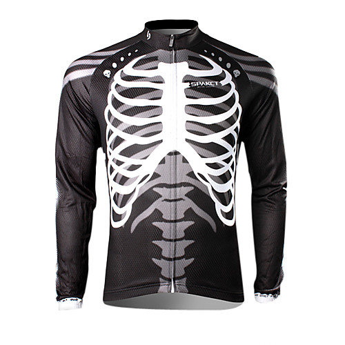 

SPAKCT Men's Long Sleeve Cycling Jersey Winter Fleece 100% Polyester Black / White Skeleton Bike Jersey Top Mountain Bike MTB Road Bike Cycling Thermal / Warm Breathable Quick Dry Sports Clothing