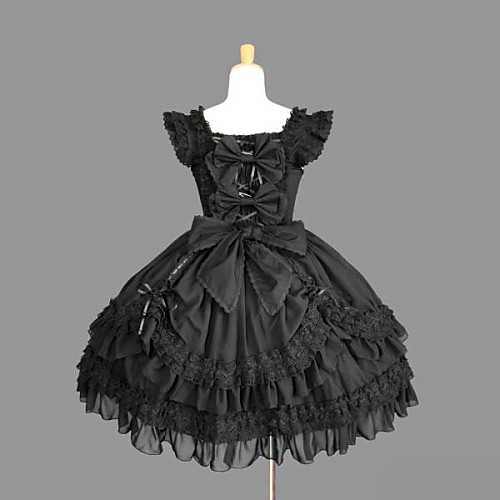 фото Готика lolita лолита платья жен. чистый цвет японский косплей костюмы большие размеры индивидуальные черный с пышной юбкой однотонный бабочка без рукавов lightinthebox