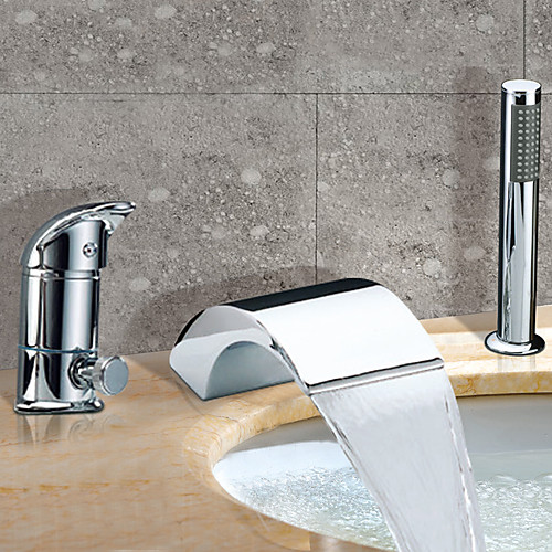 

Смеситель для ванны - Современный Хром Римская ванна Керамический клапан Bath Shower Mixer Taps / Две ручки три отверстия