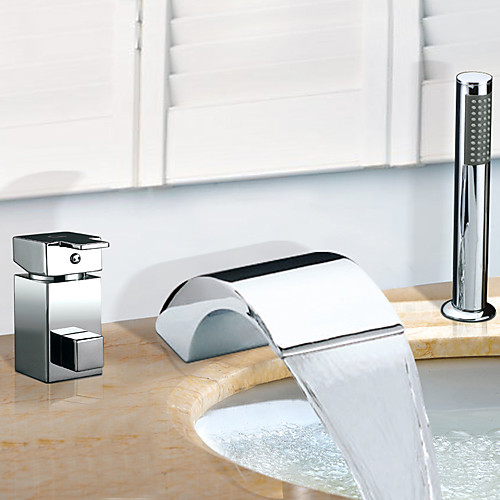 

Смеситель для ванны - Современный Хром Римская ванна Керамический клапан Bath Shower Mixer Taps / Две ручки три отверстия