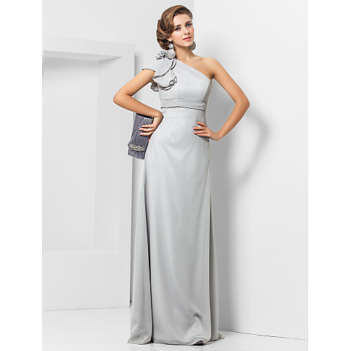 

Sheath / Column One Shoulder Floor Length Chiffon Elegant / Grey Wedding Guest / Formal Evening Dress with Sash / Ribbon / Appliques 2020