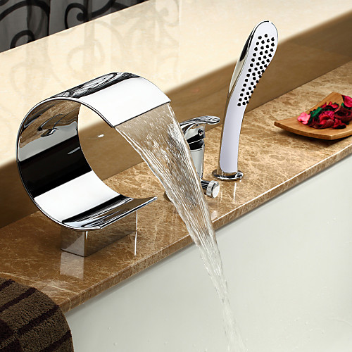 

Смеситель для ванны - Современный Хром Римская ванна Керамический клапан Bath Shower Mixer Taps / Одной ручкой три отверстия