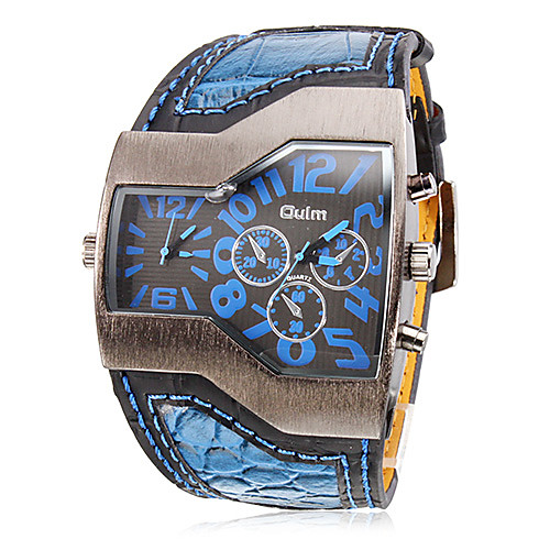

Oulm Men's Military Watch Wrist Watch Quartz Quilted PU Leather Black / White / Blue Dual Time Zones Analog Charm - Black Red Blue Two Years Battery Life / SOXEY SR626SW